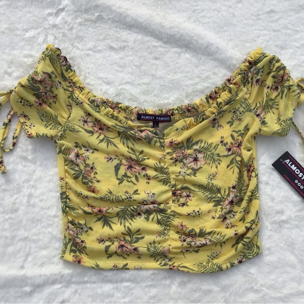 NWT Almost Famous yellow flowered crop top Size M
